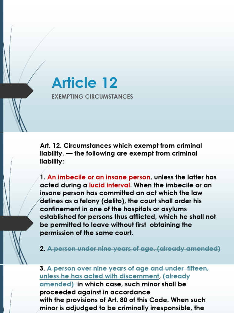 Article 12: Exempting Circumstances | PDF | Insanity Defense | Insanity