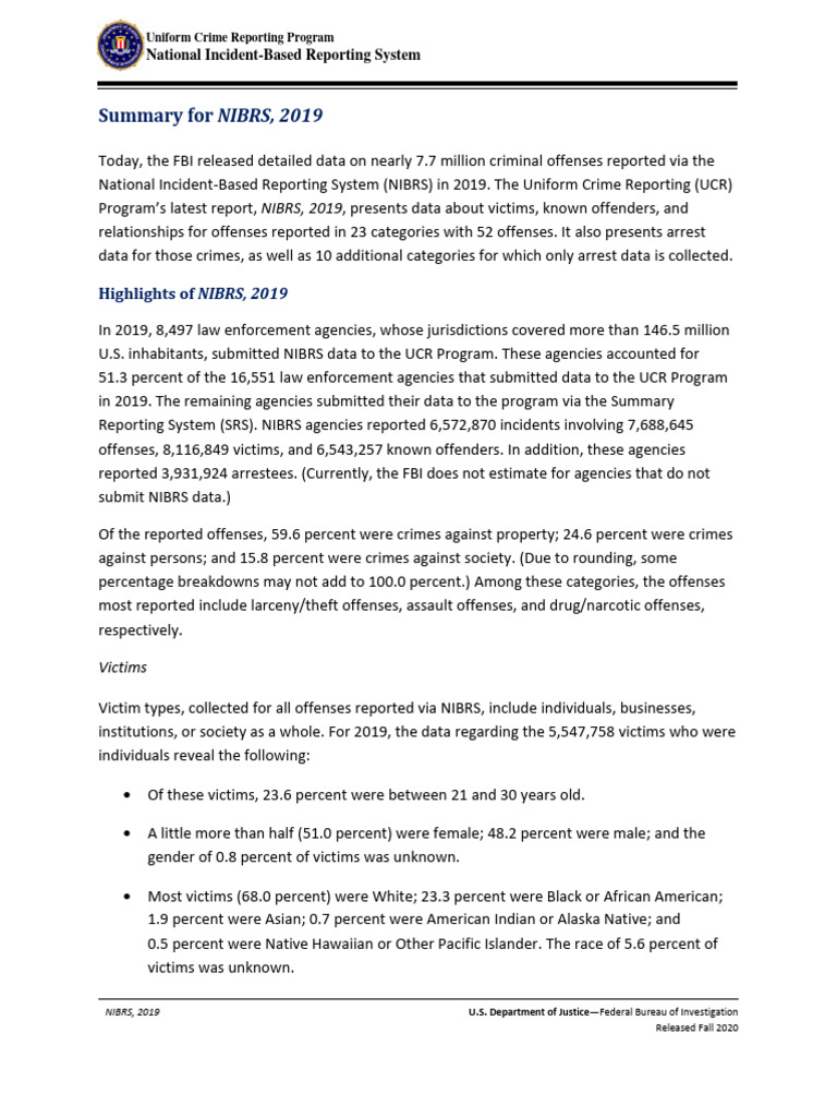 NIBRS 2019 Summary | PDF | Misconduct | Crimes