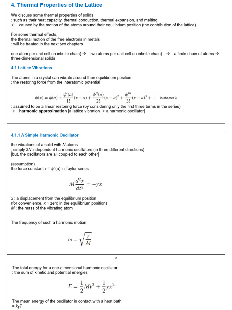 4 Thermal Properties of The Lattice - 1 | PDF | Phonon | Oscillation