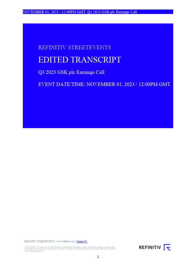 GSK Transcript Q3 2023 | PDF | Health Sciences | Medical Specialties