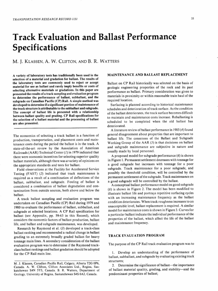 Ballast Performance Evaluation for CP Rail | PDF | Technology & Engineering