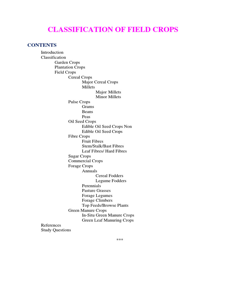 Classification of Field Crops Overview | PDF | Cereals | Legume