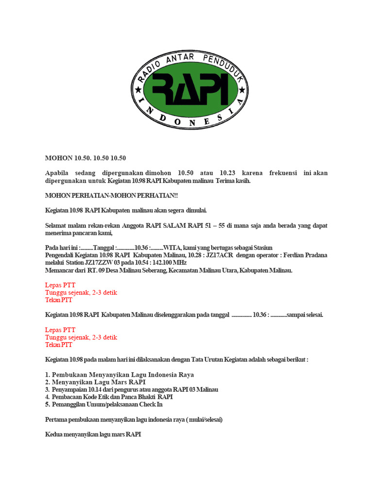 Frekuensi HT untuk Kegiatan RAPI Malinau | PDF | Griya & Taman