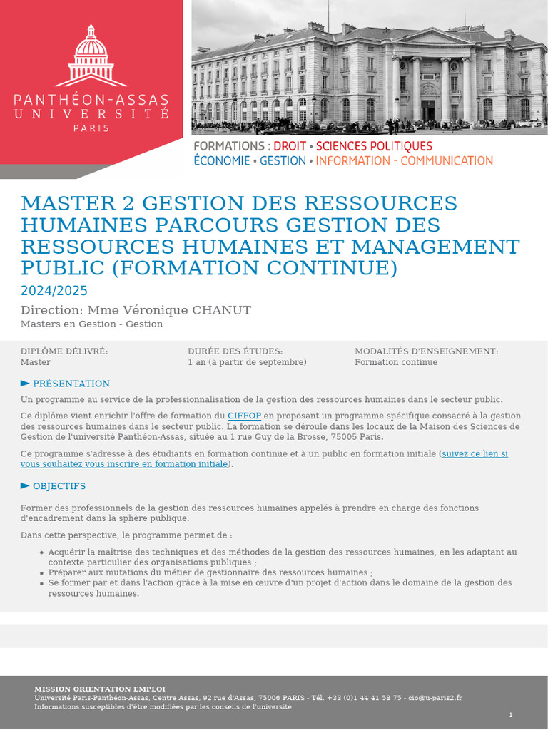 Master RH Assas : Formation Continue 2024 | PDF | Gestion des ...