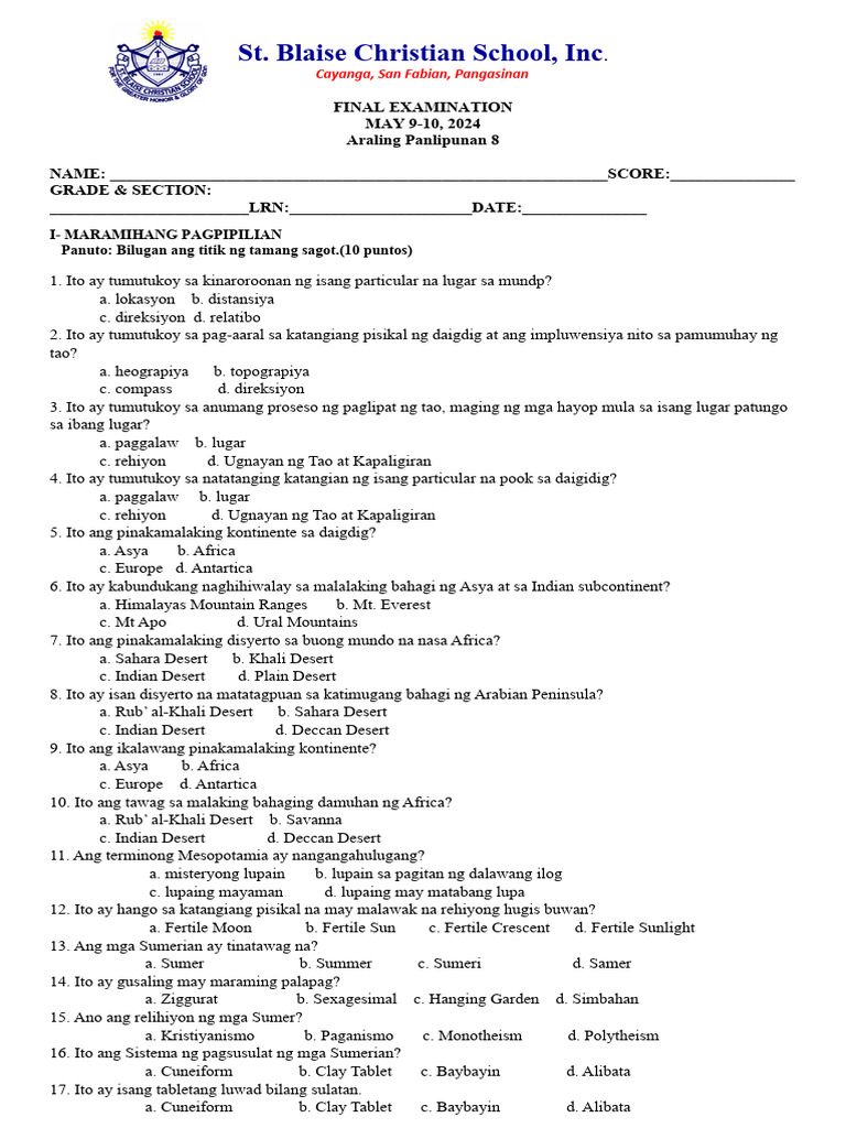 Ap 8 Exam | PDF