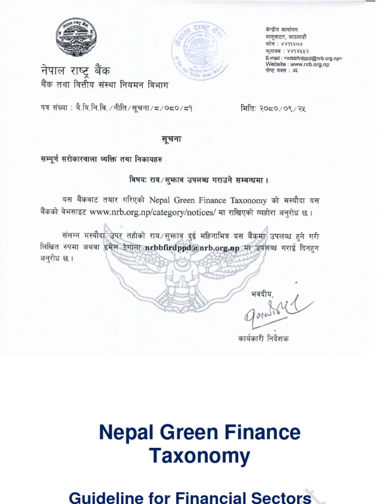 Nepal Green Finance Taxonomy V1 | PDF | Sustainability | Climate Change