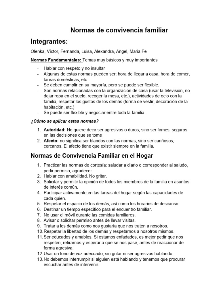 Normas de Convivencia Familiar | PDF