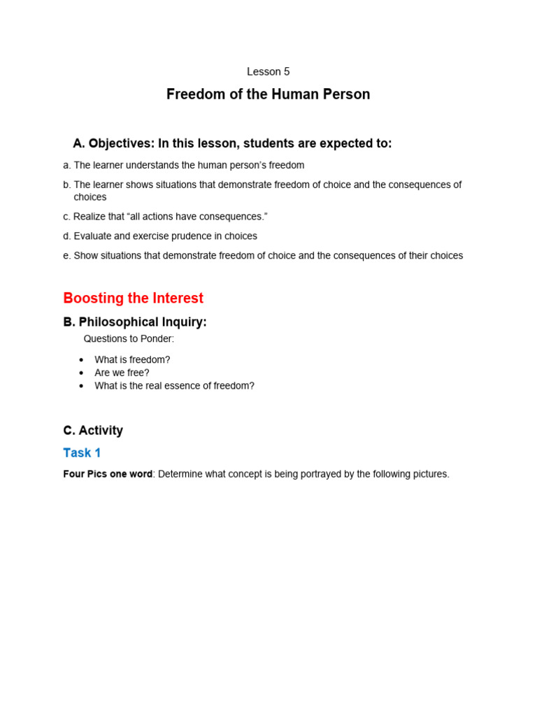 Lesson 5 Freedom Pdf Free Will Existentialism