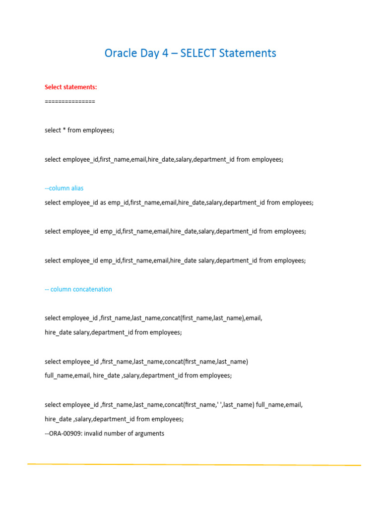 Oracle SQL SELECT Statement Examples | PDF | String (Computer Science ...