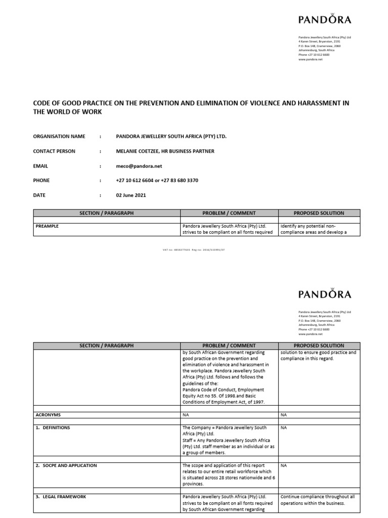 Code of Good Practice On The Prevention and Elimination of Violence and ...