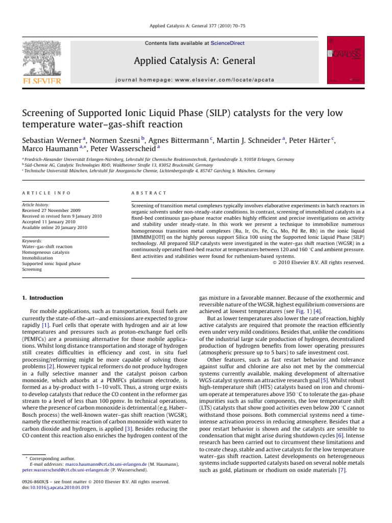 Screening of Supported Ionic Liquid Phase (SILP) Catalysts For The Very ...