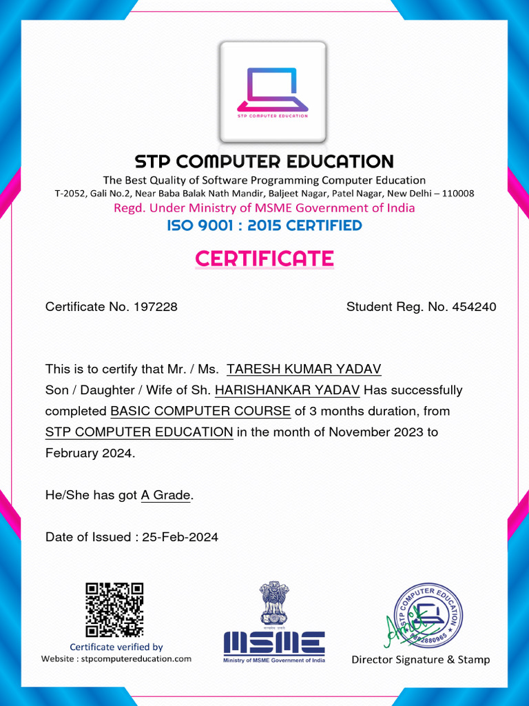 Basic Computer Certificate PDF