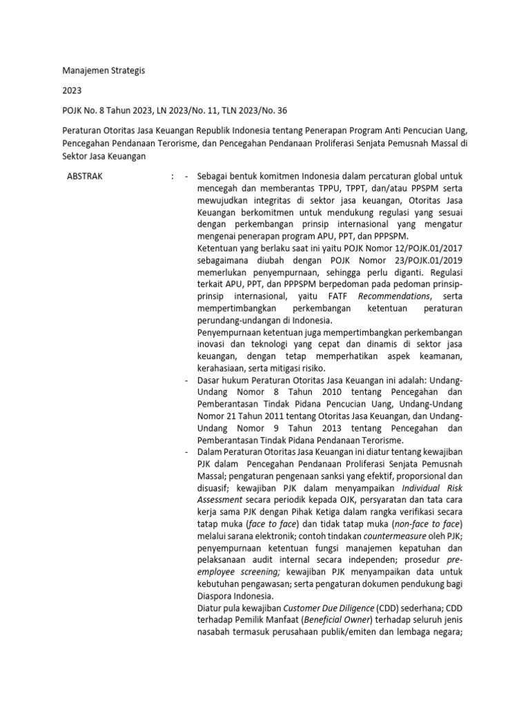 ABSTRAK POJK 8 TAHUN 2023 | PDF