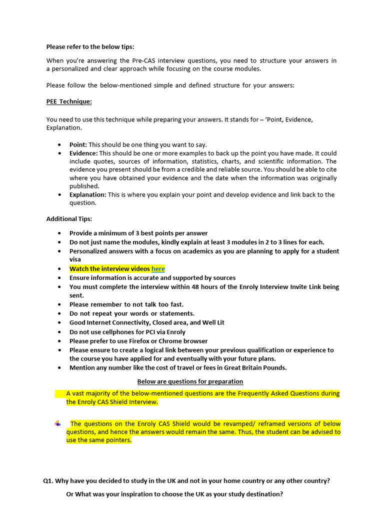 Pre-CAS Interview Preparation Guide | PDF | Cost Of Living | University