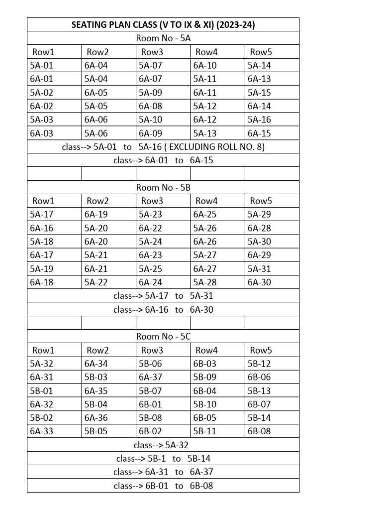 Class Seating Plan 2023-24 | PDF