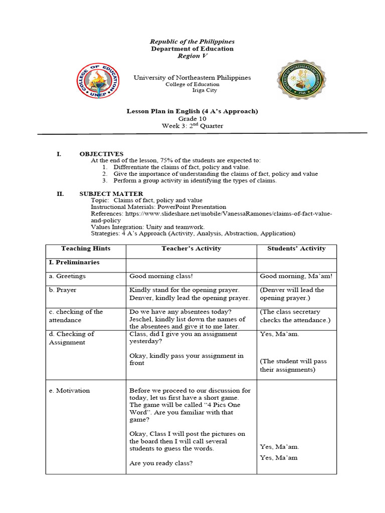 4as Activity Analysis Abstraction Application Lesson Plan | PDF ...
