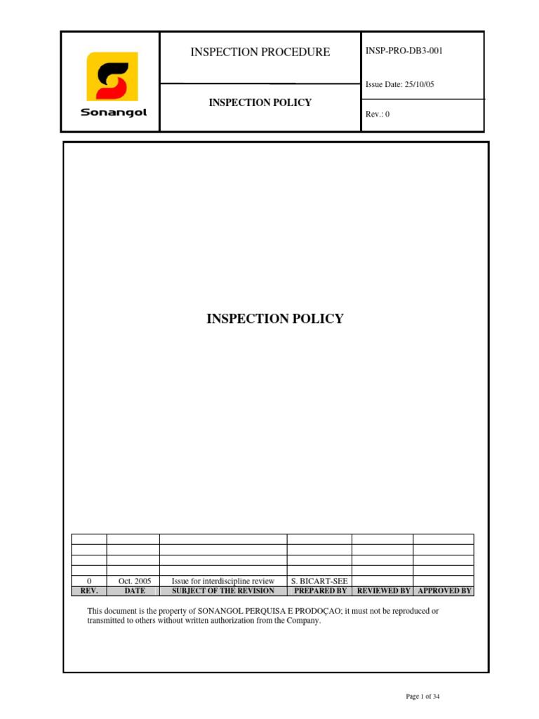 INSP-PRO-DB3-001 REV0 Inspection Policy | PDF | Quality Assurance ...
