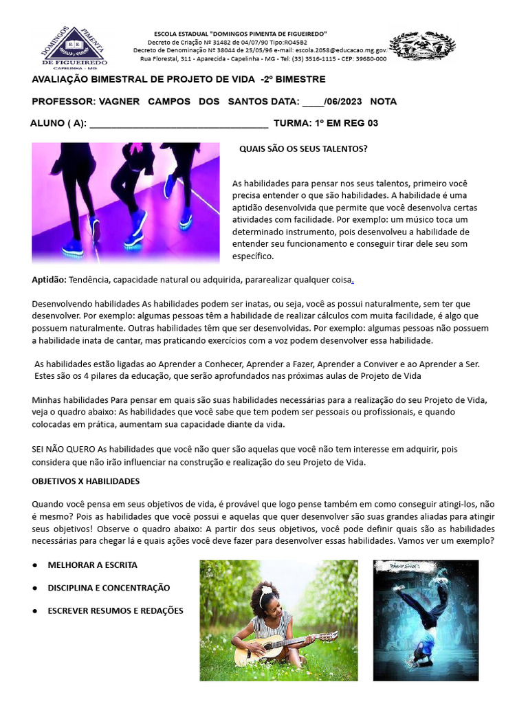 Avaliação de Habilidades e Projeto de Vida | PDF | Aprendizado | Cognição