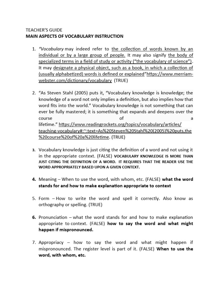 Key Concepts in Vocabulary Instruction | PDF | Vocabulary | Word