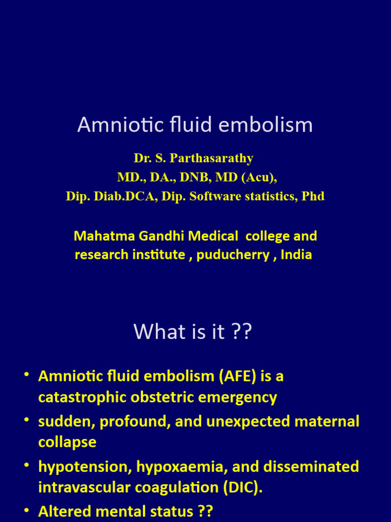 Amniotic Fluid Embolism MGMC | PDF | Childbirth | Causes Of Death