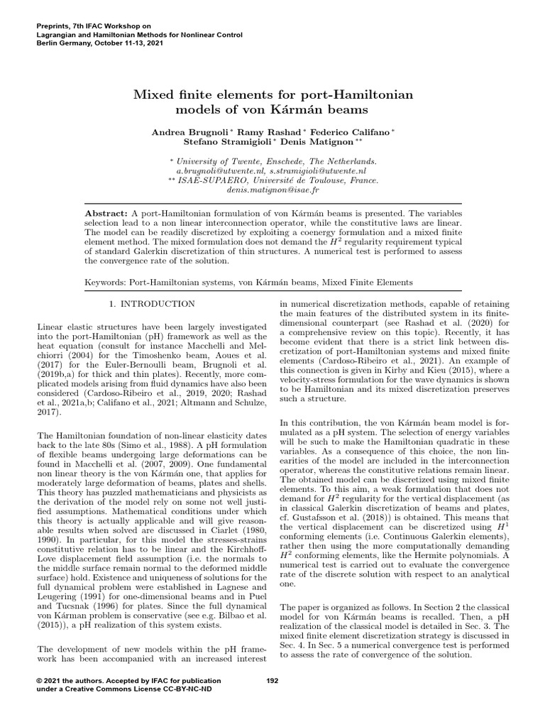 Port-Hamiltonian von Kármán Beam Model | PDF | Finite Element Method ...