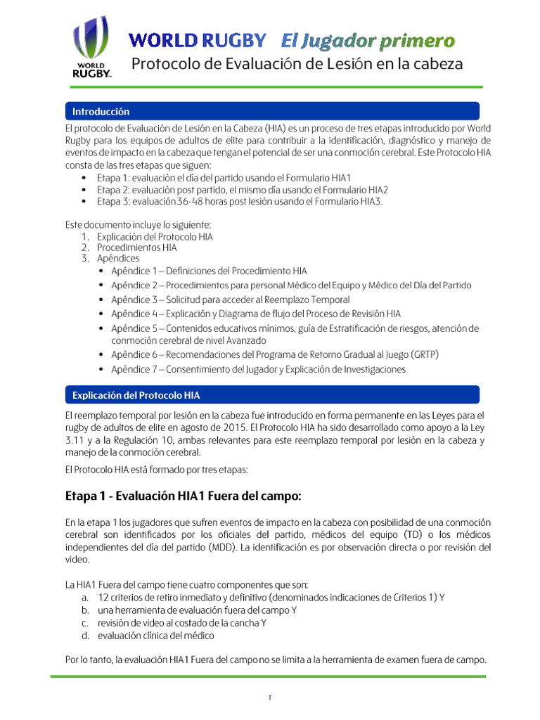 World Rugby Hia Protocol Es | Descargar gratis PDF | Enfermedades y ...