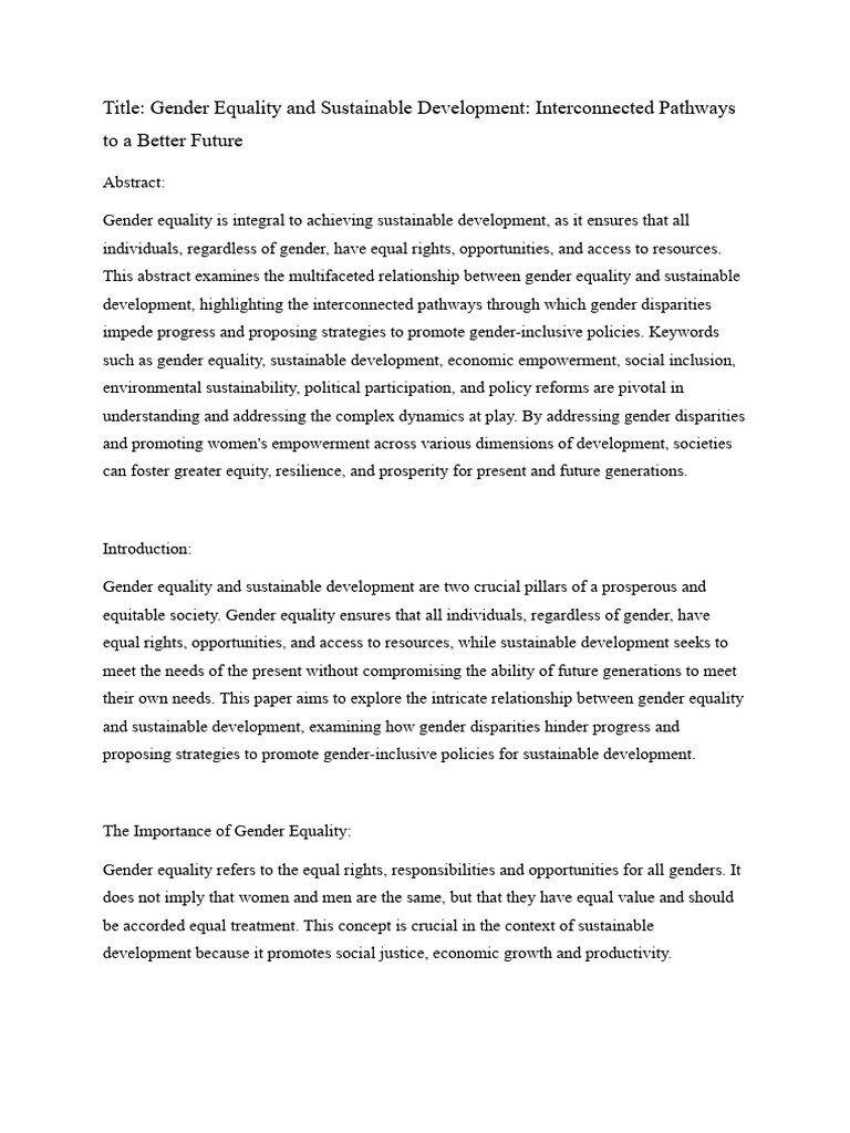 Gender Equality and Sustainable Dvelopment | PDF | Sustainability ...