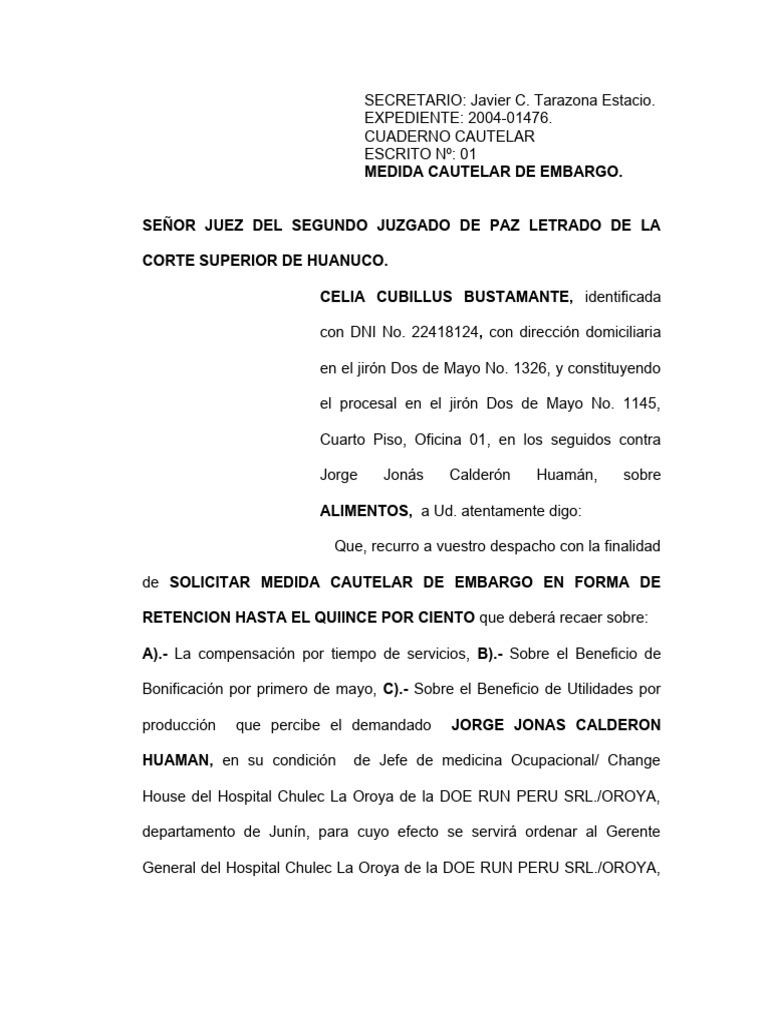 Medida Cautelar de Embargo | PDF | Mandato | Práctica de la ley