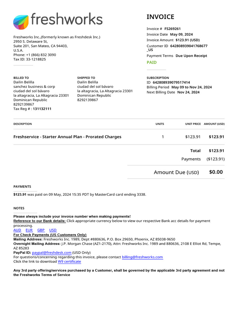 Freshservice Invoice AzyreuUCJrXru33vE | PDF | Invoice | Receipt