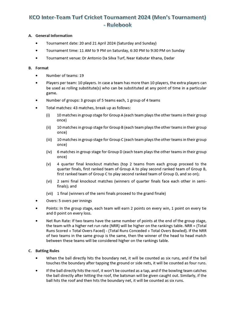 Dadar Turf Cricket Tournament 2024 | PDF | Bowling (Cricket) | Ball And ...