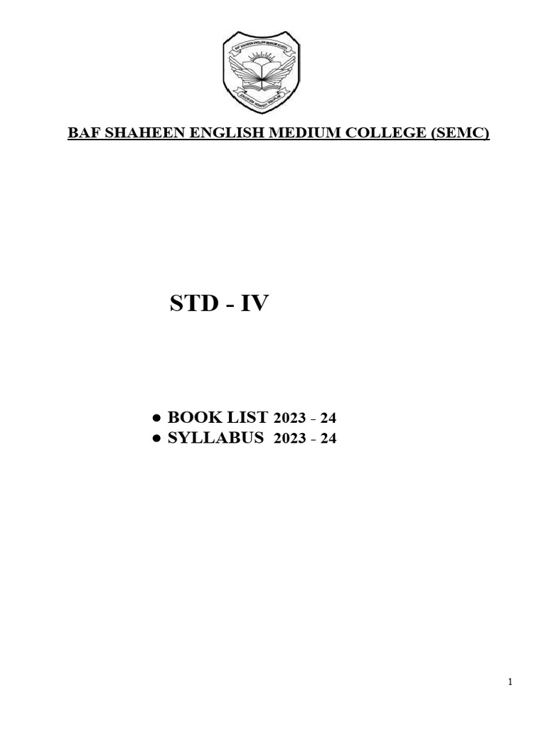 Std IV Syllabus & Book List 2023-24 | PDF | Multiplication | Verb