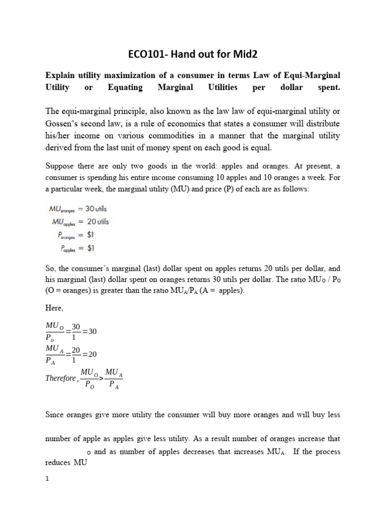 Consumer Equilibrium and Utility Maximization | PDF | Long Run And ...