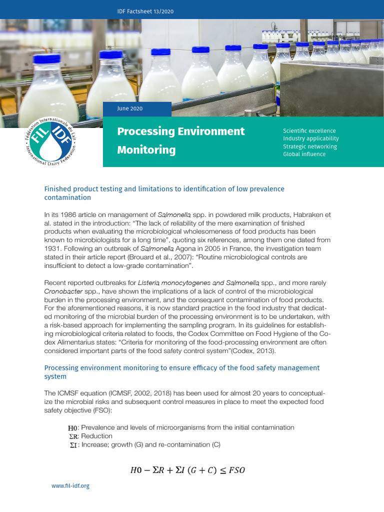 IDF-factsheet - Processing Environment Monitoring | PDF | Food Safety ...