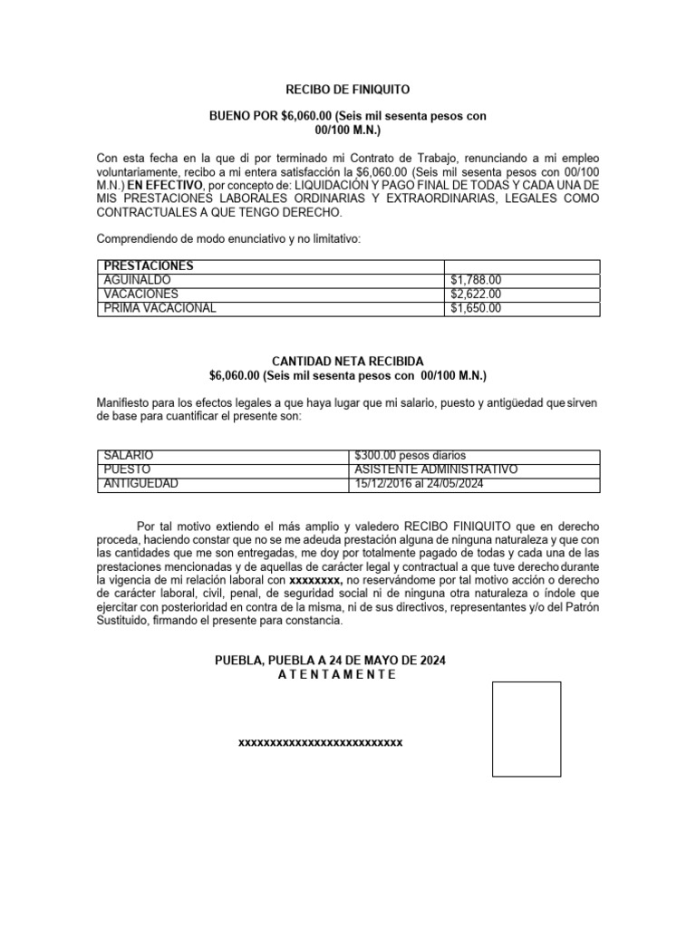RECIBO DE FINIQUITO | PDF