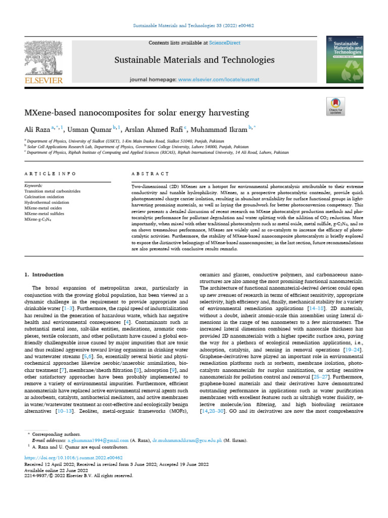 Ali Raza Mxene Based Nanocomposites For Solar Energy | PDF | Crystal ...