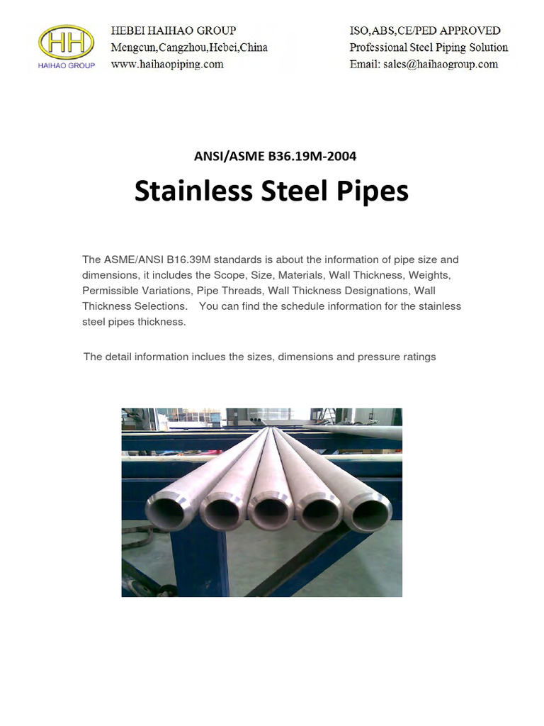 Asme b36 19m stainless steel pipe pdf pipe fluid conveyance gas
