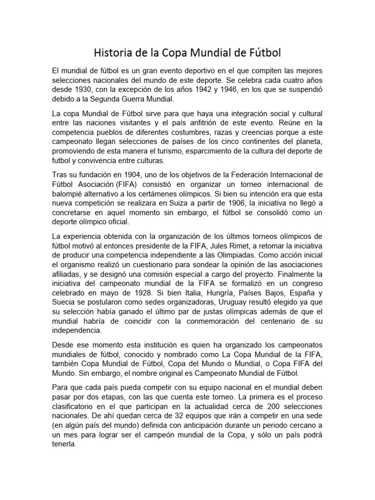 Historia de la Copa Mundial de Fútbol | PDF | FIFA Copa del Mundo ...