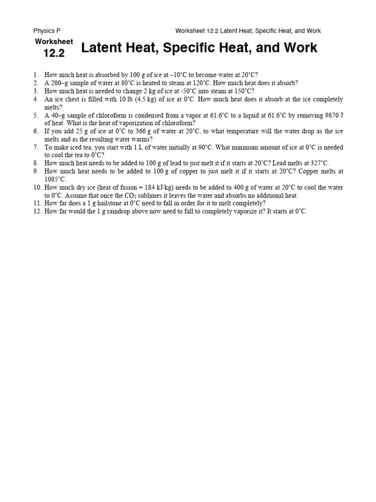 Physics Heat Calculations Worksheet | PDF | Water | Ice