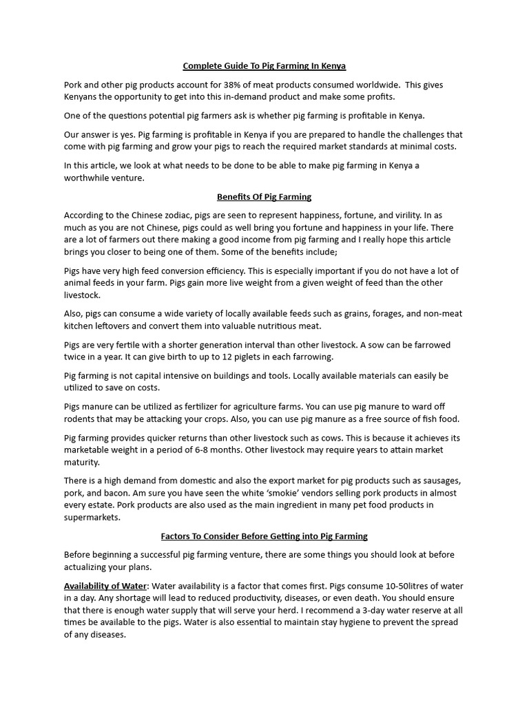 Comprehensive Pig Farming Guide Kenya | PDF | Pig | Agriculture
