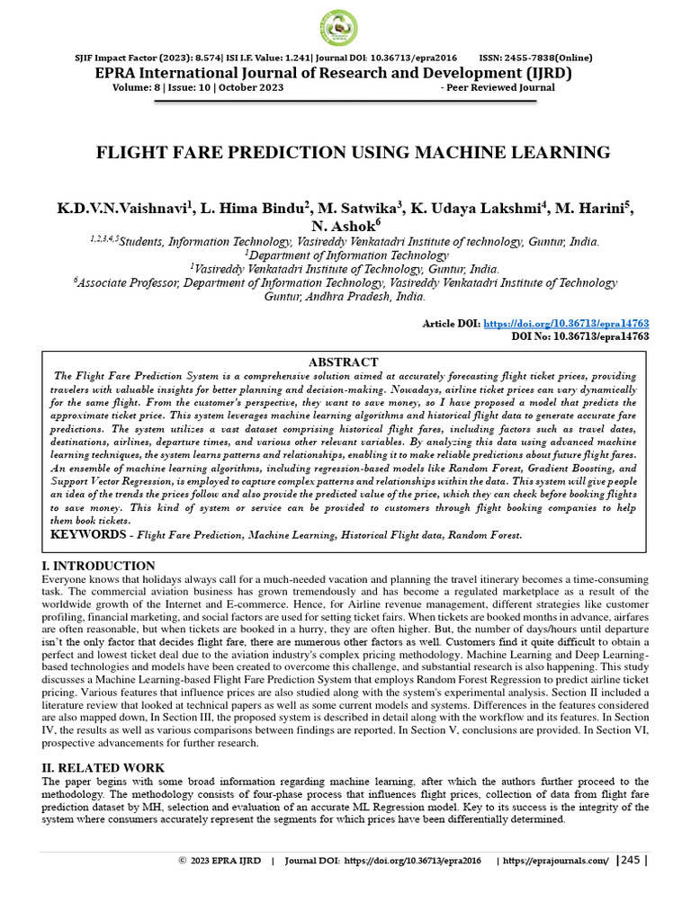 Flight Fare Prediction with ML Techniques | PDF | Machine Learning ...