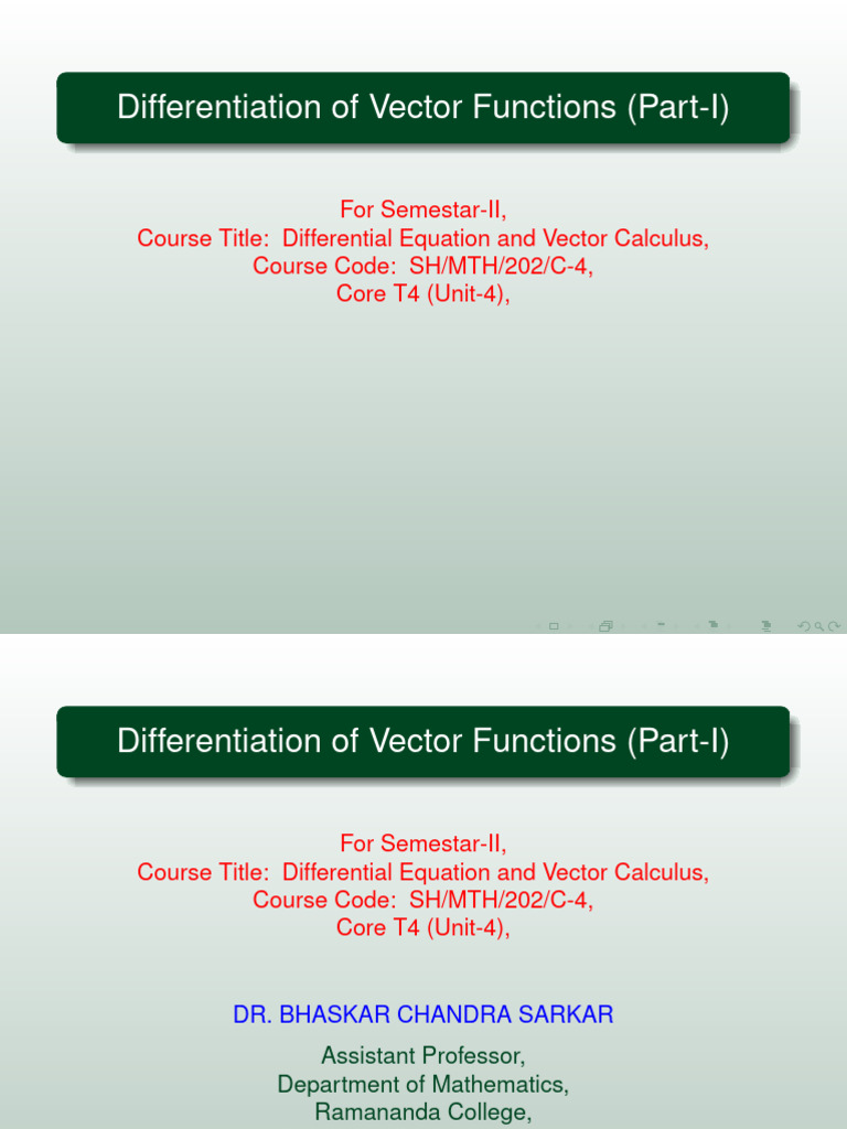 Differentiation of Vector Functions (Part-I) - Dr. Bhaskar Chandra ...