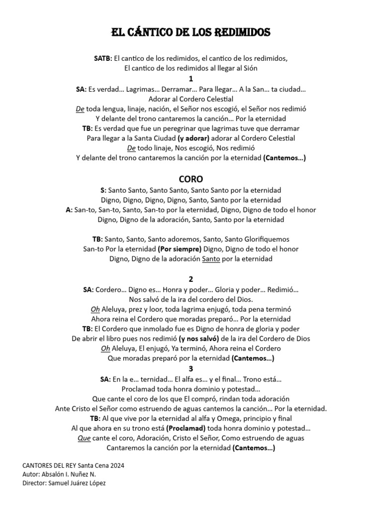 Cántico de los Redimidos: Letra y Acordes | PDF