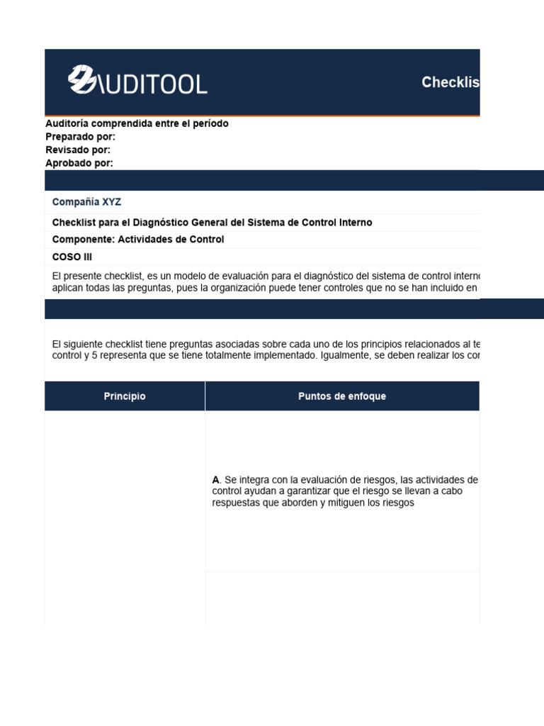 Checklist de Control Interno COSO III | PDF | Internet | Responsabilidad