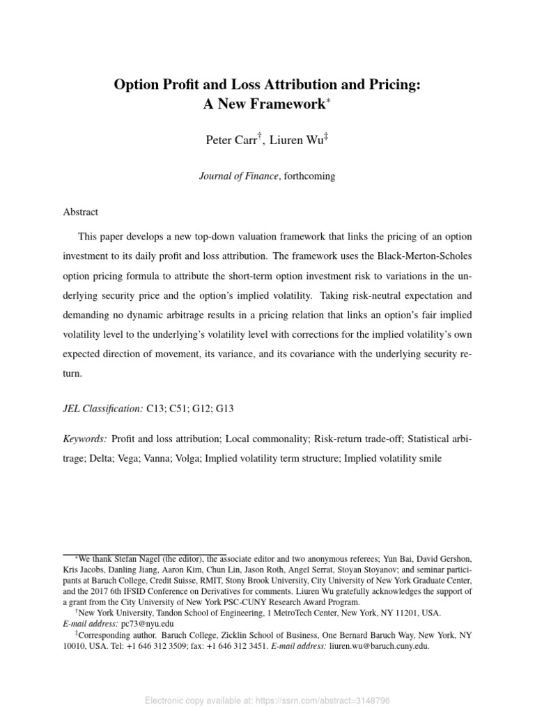 Option Profit and Loss Attribution and Pricing | PDF | Greeks (Finance