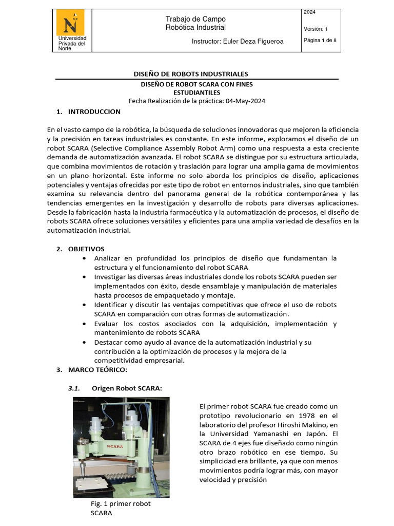 Diseño de Robot SCARA Estudiantil | PDF | Robot | Robótica