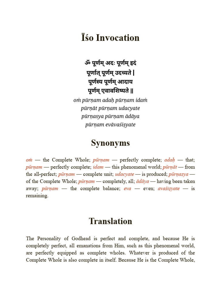 Synonyms of Īśo Invocation | PDF | Religious Belief And Doctrine