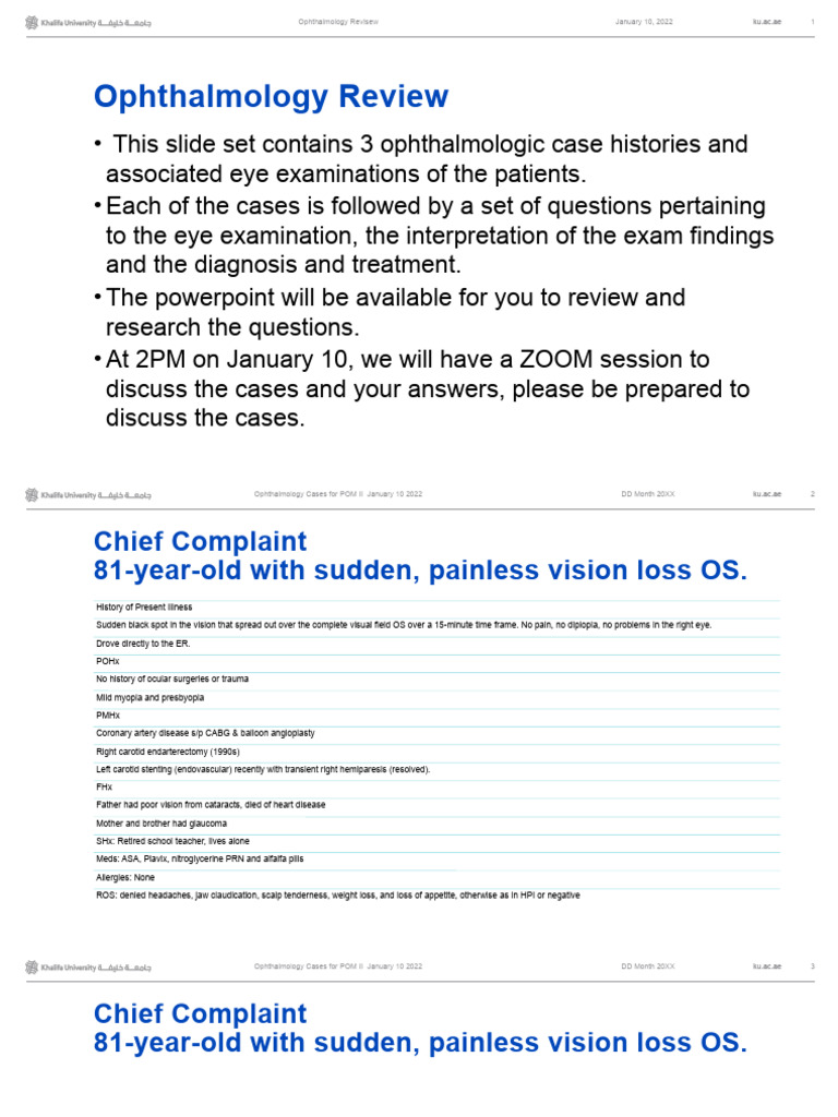 Ophthalmology Case Studies Review | PDF | Cornea | Human Eye