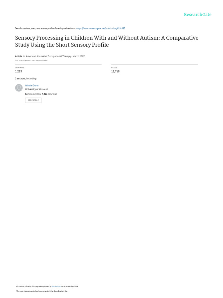 Dunn's Sensory Processing Model in ASD | PDF | Autism Spectrum | Senses