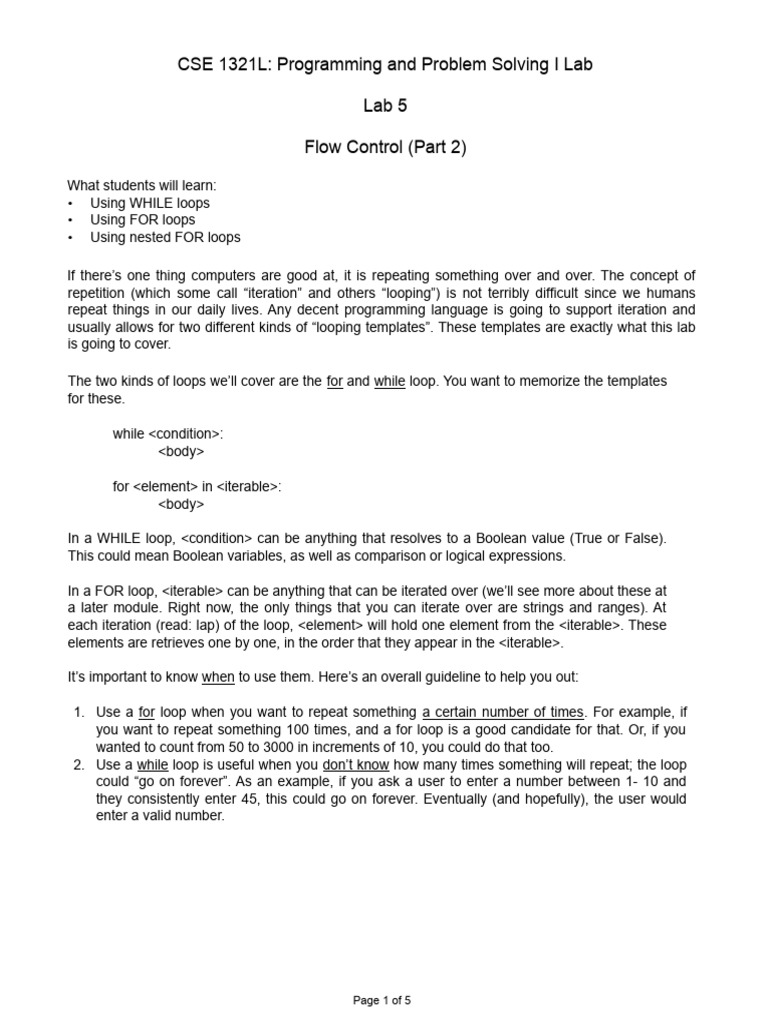 Lab 5 | PDF | Control Flow | Boolean Data Type