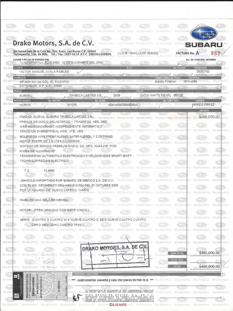 Factura Subaru | PDF